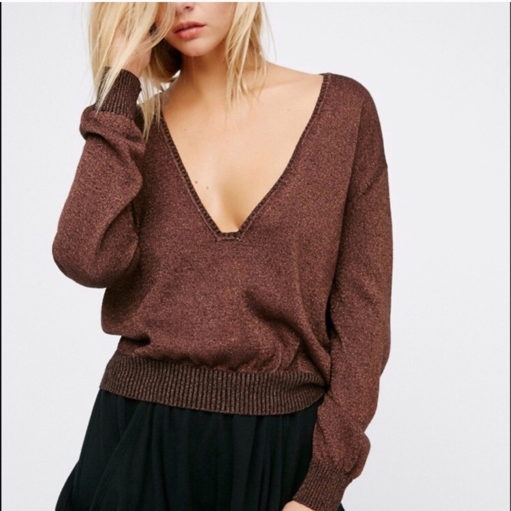 Free People Gold Dust Pullover in Brown NWOT M